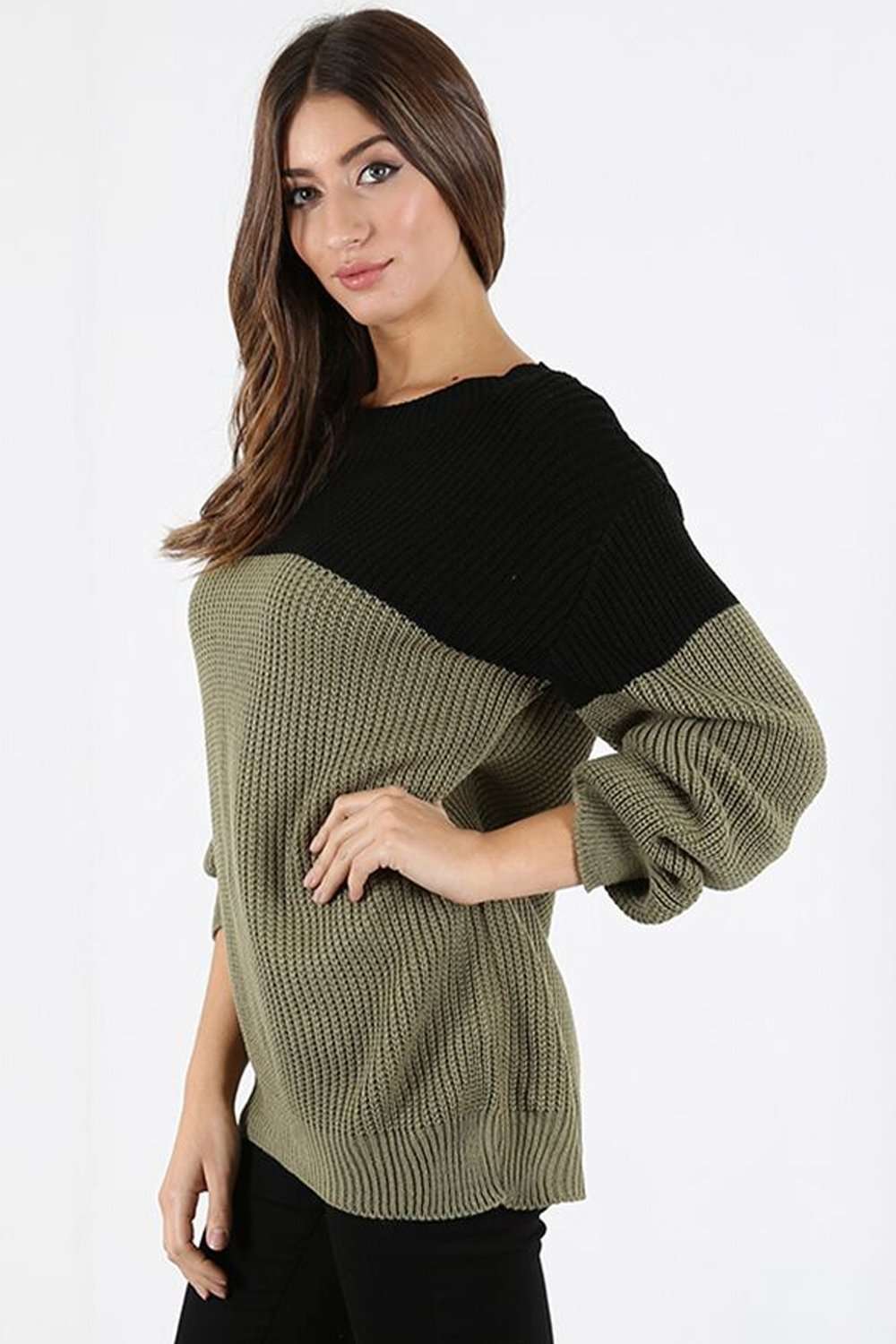 Darci Colour Block Baggy Knitted Jumper - bejealous-com