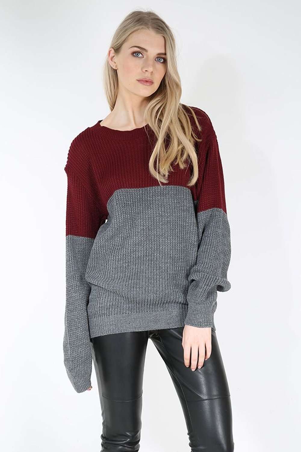 Darci Colour Block Baggy Knitted Jumper - bejealous-com