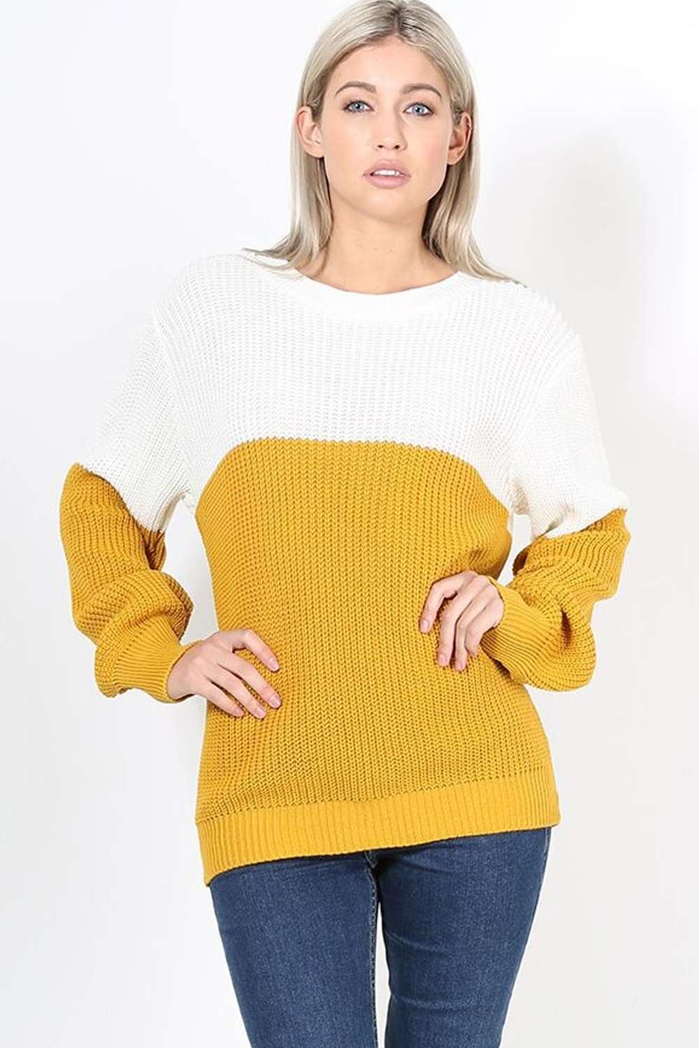 Darci Colour Block Baggy Knitted Jumper - bejealous-com