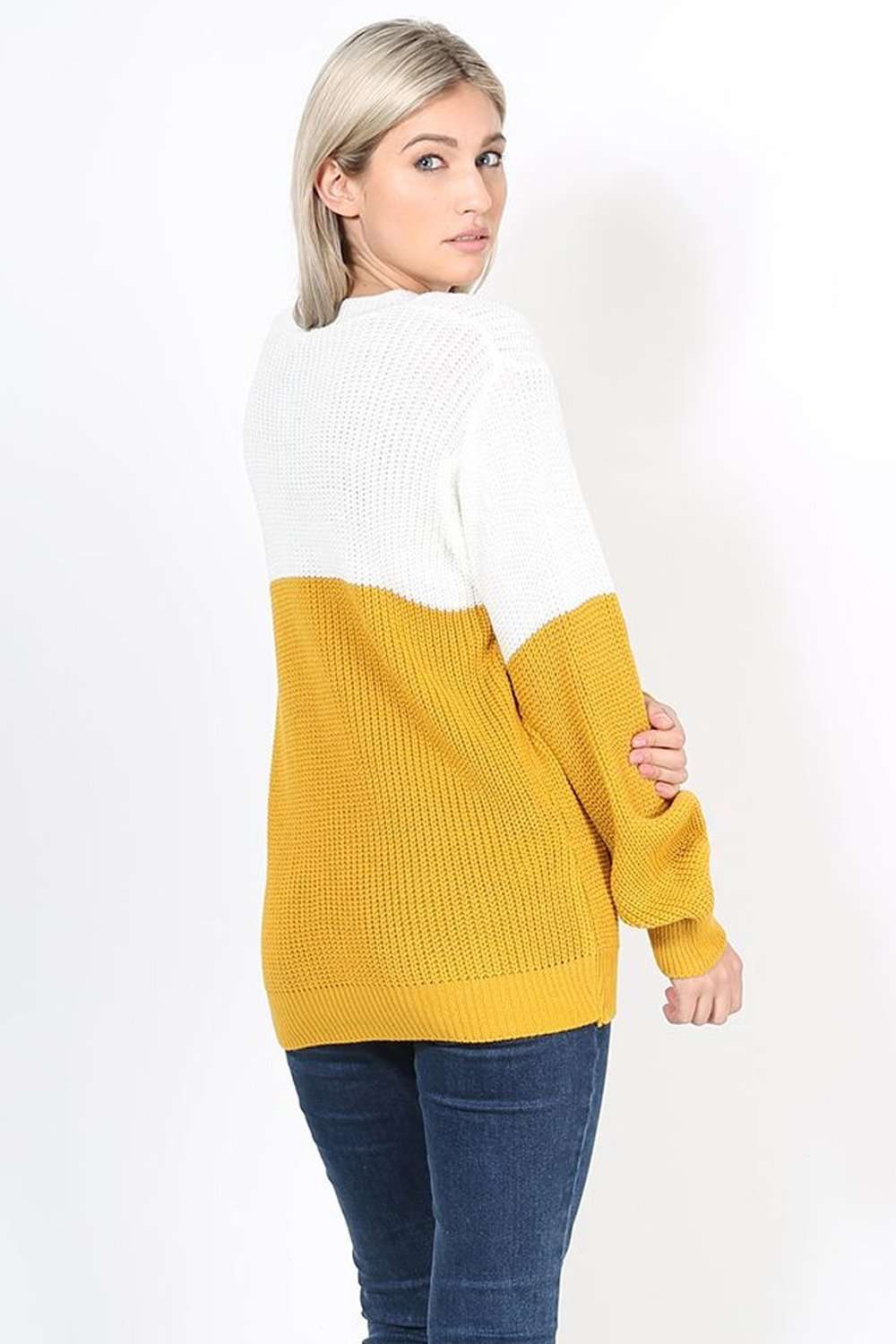 Darci Colour Block Baggy Knitted Jumper - bejealous-com