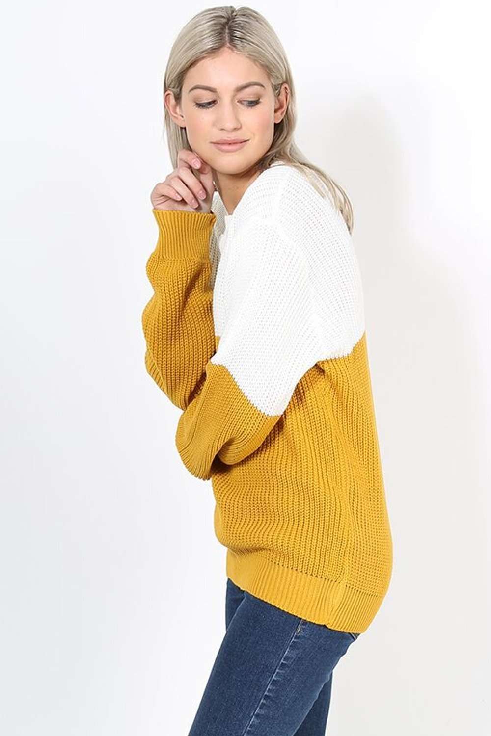 Darci Colour Block Baggy Knitted Jumper - bejealous-com