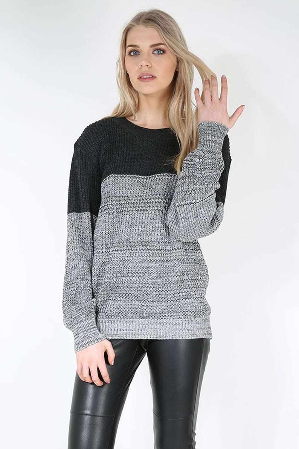 Darci Colour Block Baggy Knitted Jumper - bejealous-com