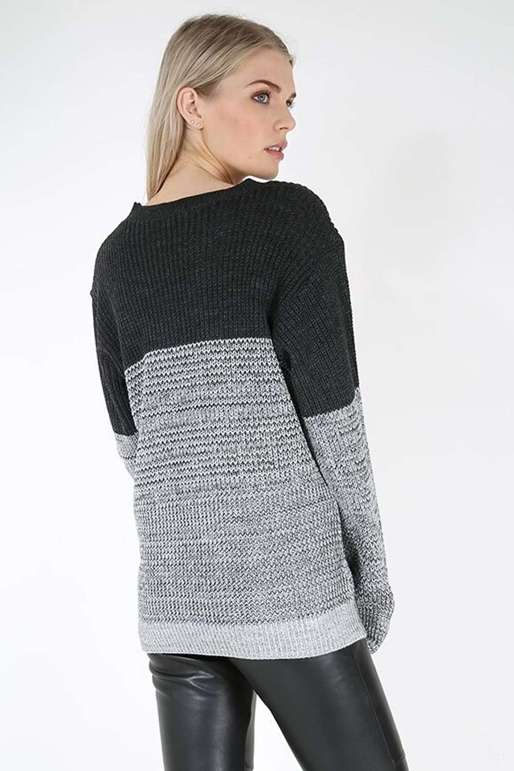 Darci Colour Block Baggy Knitted Jumper - bejealous-com