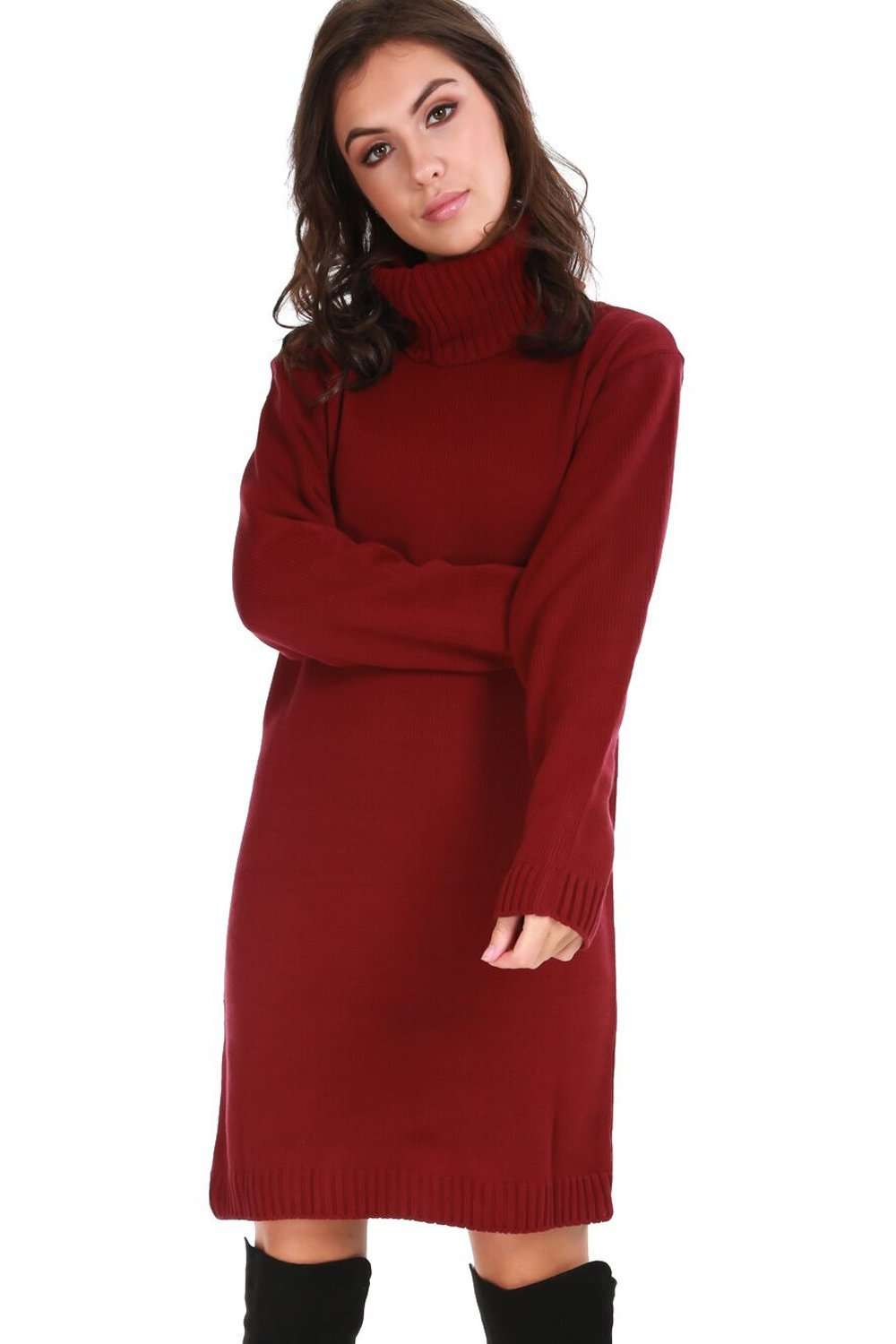 Darcie Roll Neck Knitted Jumper Dress - bejealous-com