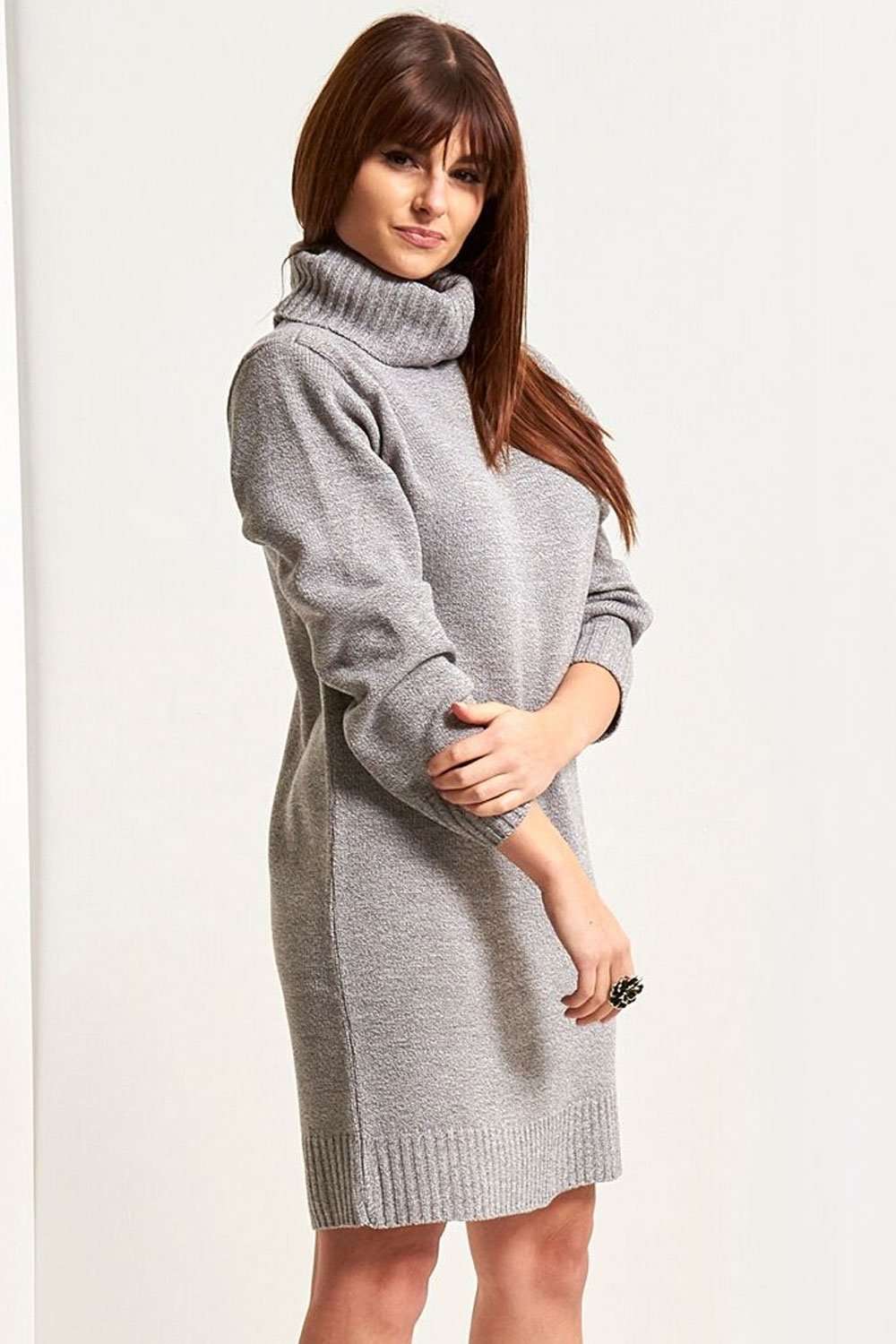 Darcie Roll Neck Knitted Jumper Dress - bejealous-com