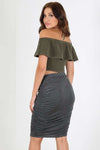 Dark Grey High Waist Ruched Basic Midi Skirt - bejealous-com