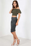 Dark Grey High Waist Ruched Basic Midi Skirt - bejealous-com