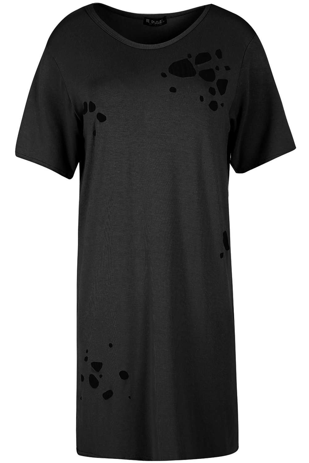 Dark Grey Ripped Oversized Basic Tshirt Dress - bejealous-com