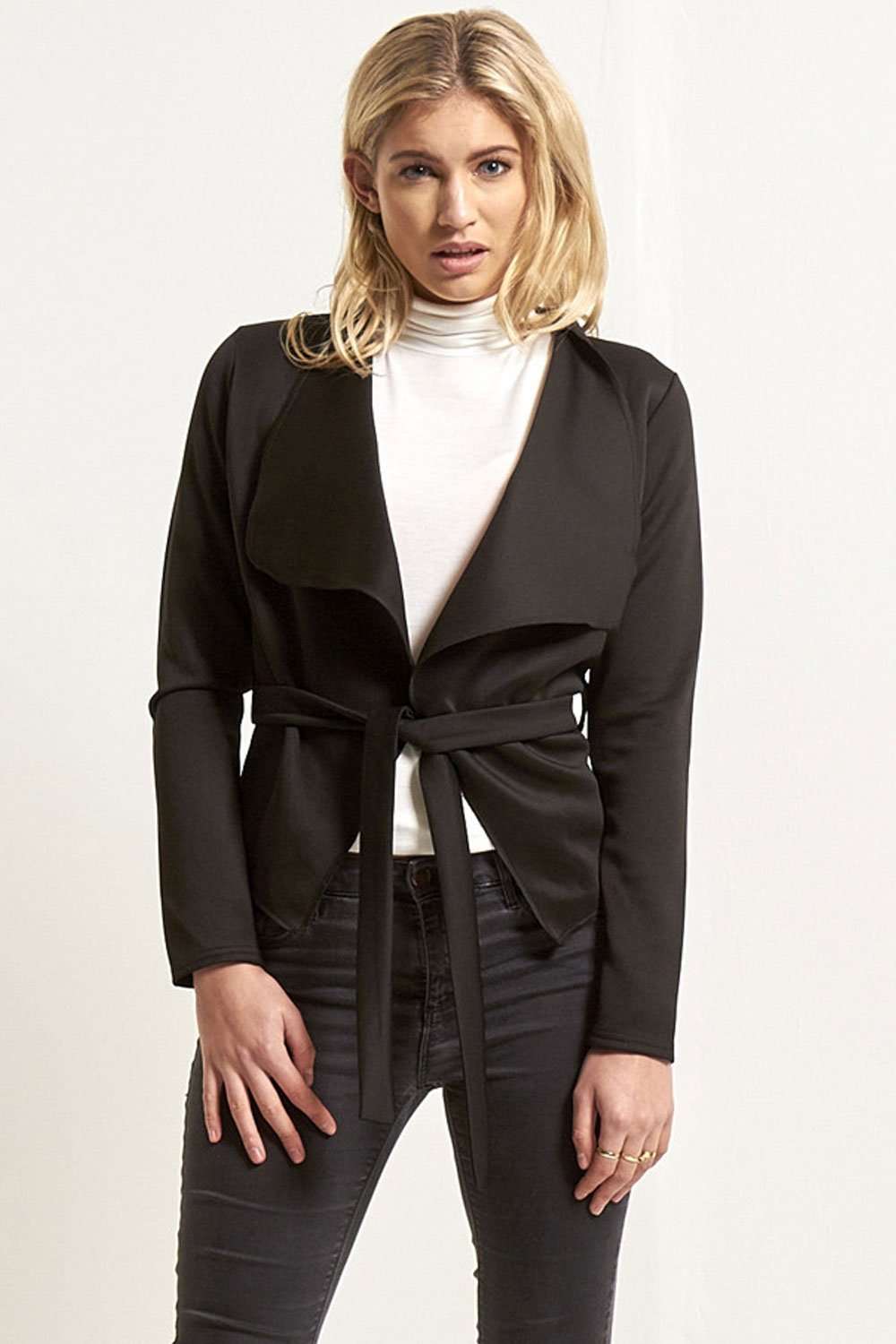 Daryl Long Sleeve Waterfall Cropped Jacket - bejealous-com