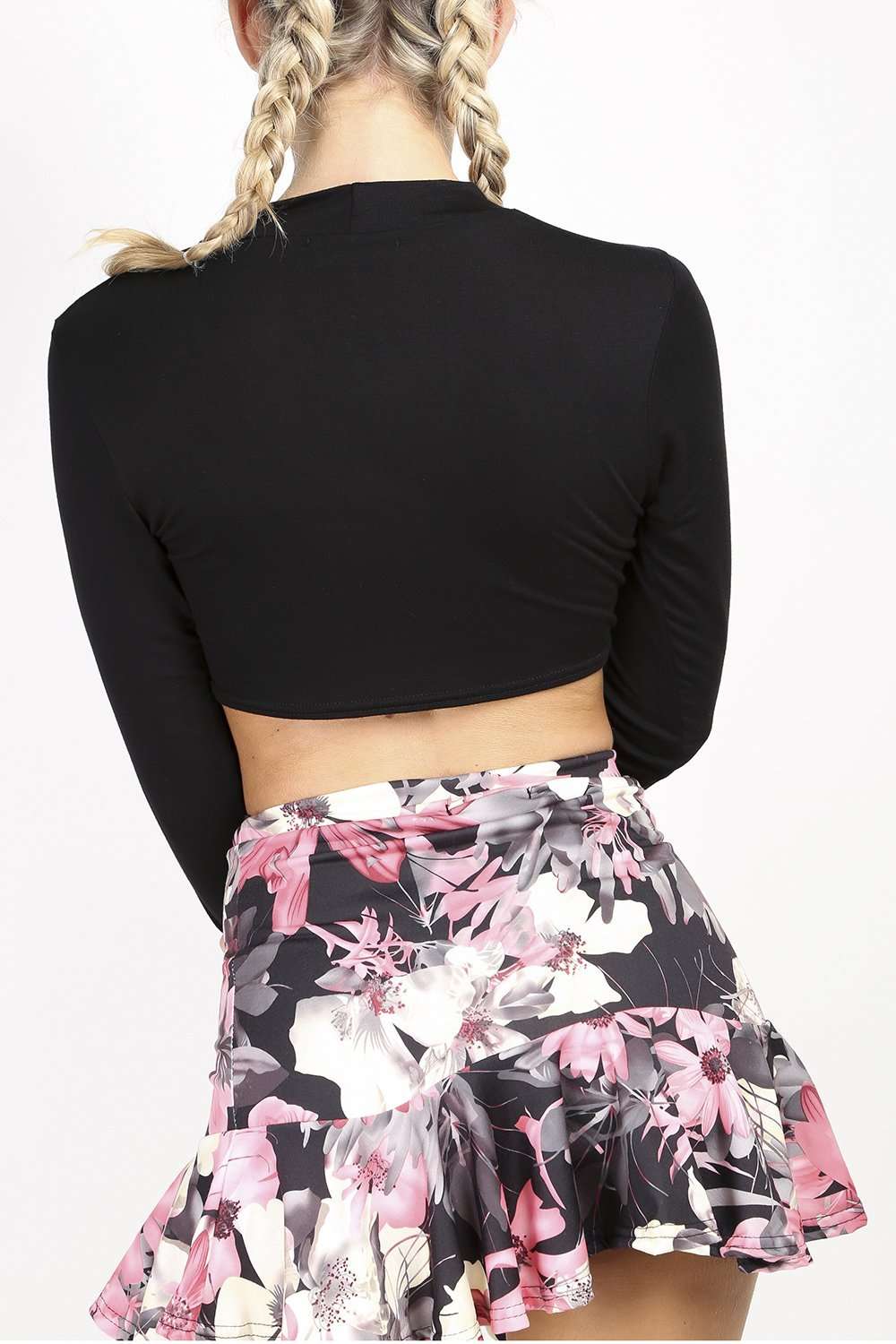 Dassia Long Sleeve Choker Neck Crop Top - bejealous-com