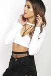 Dassia Long Sleeve Choker Neck Crop Top - bejealous-com