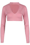 Dassia Long Sleeve Choker Neck Crop Top - bejealous-com