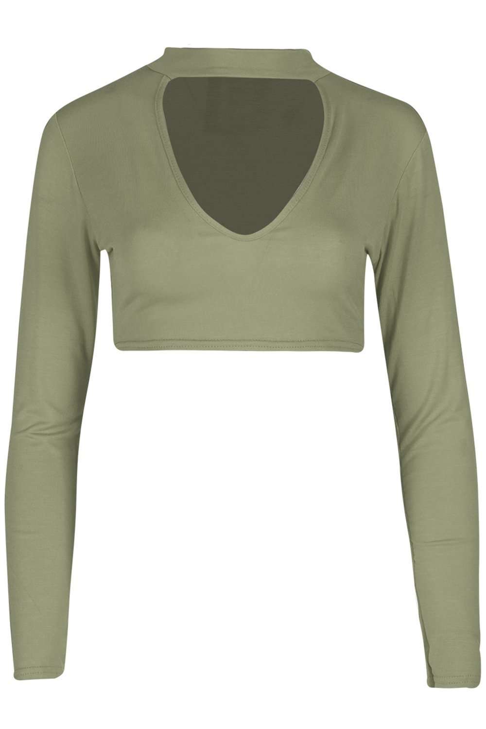 Dassia Long Sleeve Choker Neck Crop Top - bejealous-com