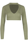 Dassia Long Sleeve Choker Neck Crop Top - bejealous-com