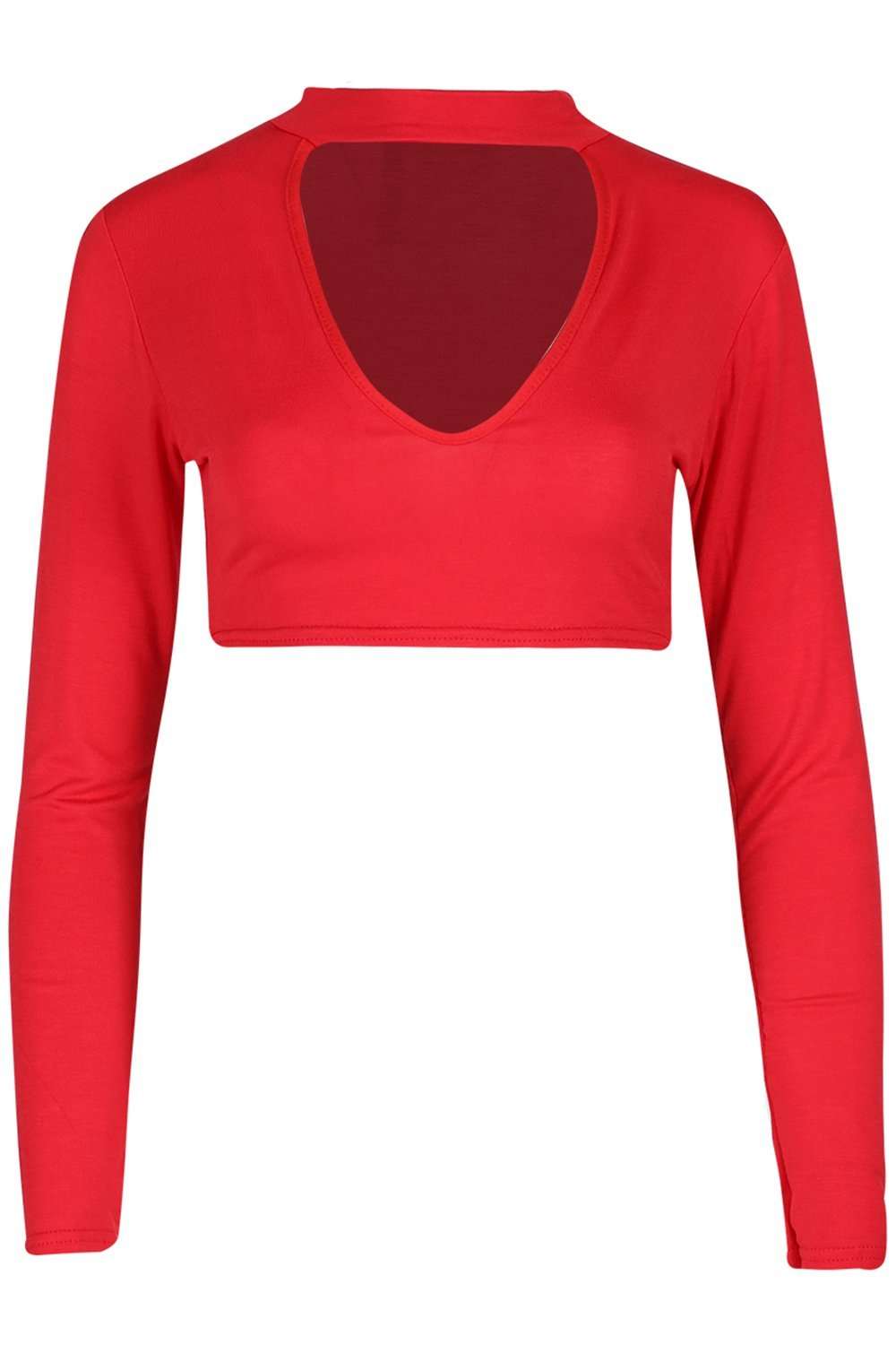 Dassia Long Sleeve Choker Neck Crop Top - bejealous-com