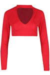 Dassia Long Sleeve Choker Neck Crop Top - bejealous-com