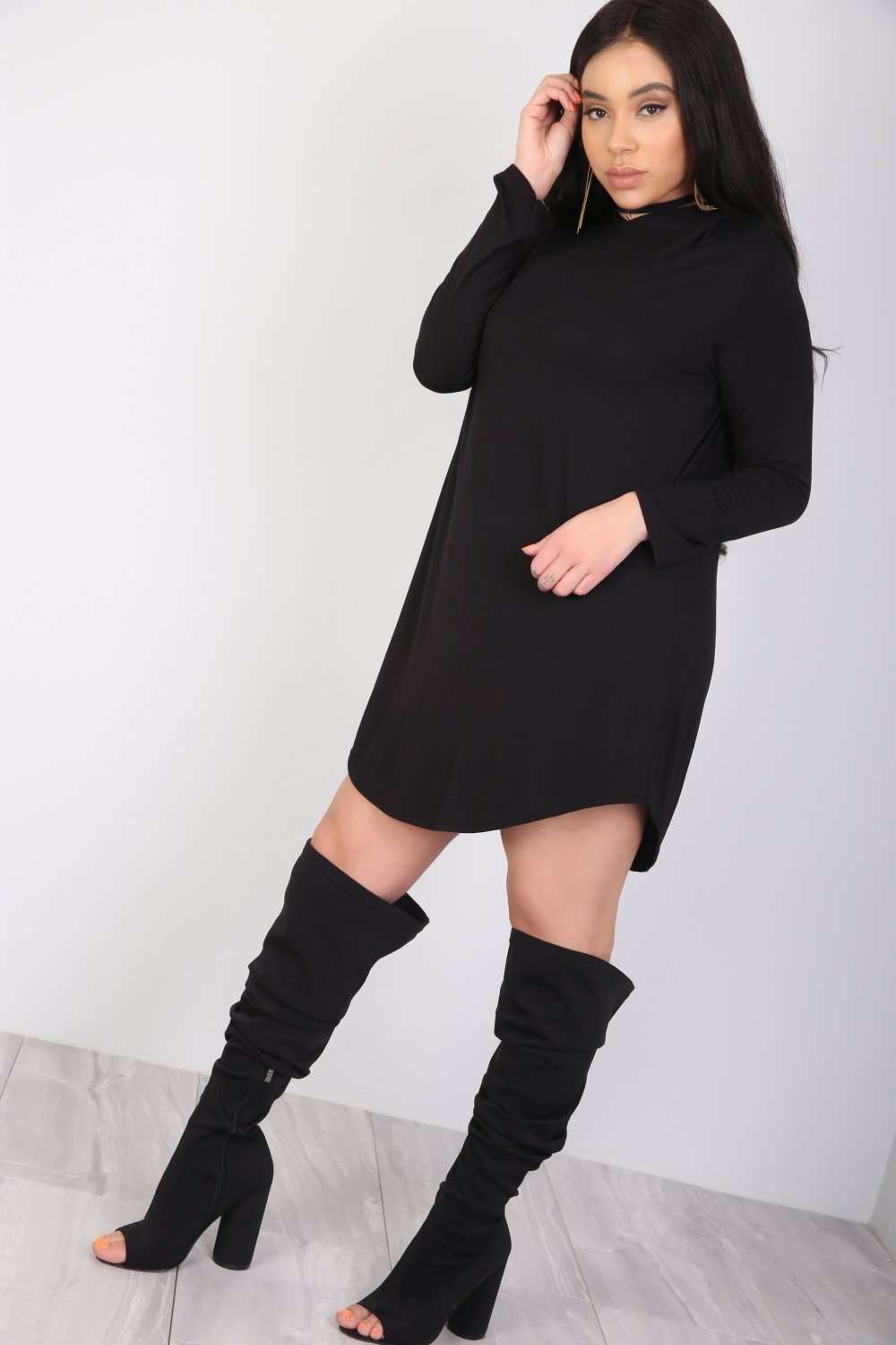 Curve Hem Basic Jersey Mini Dress - bejealous-com