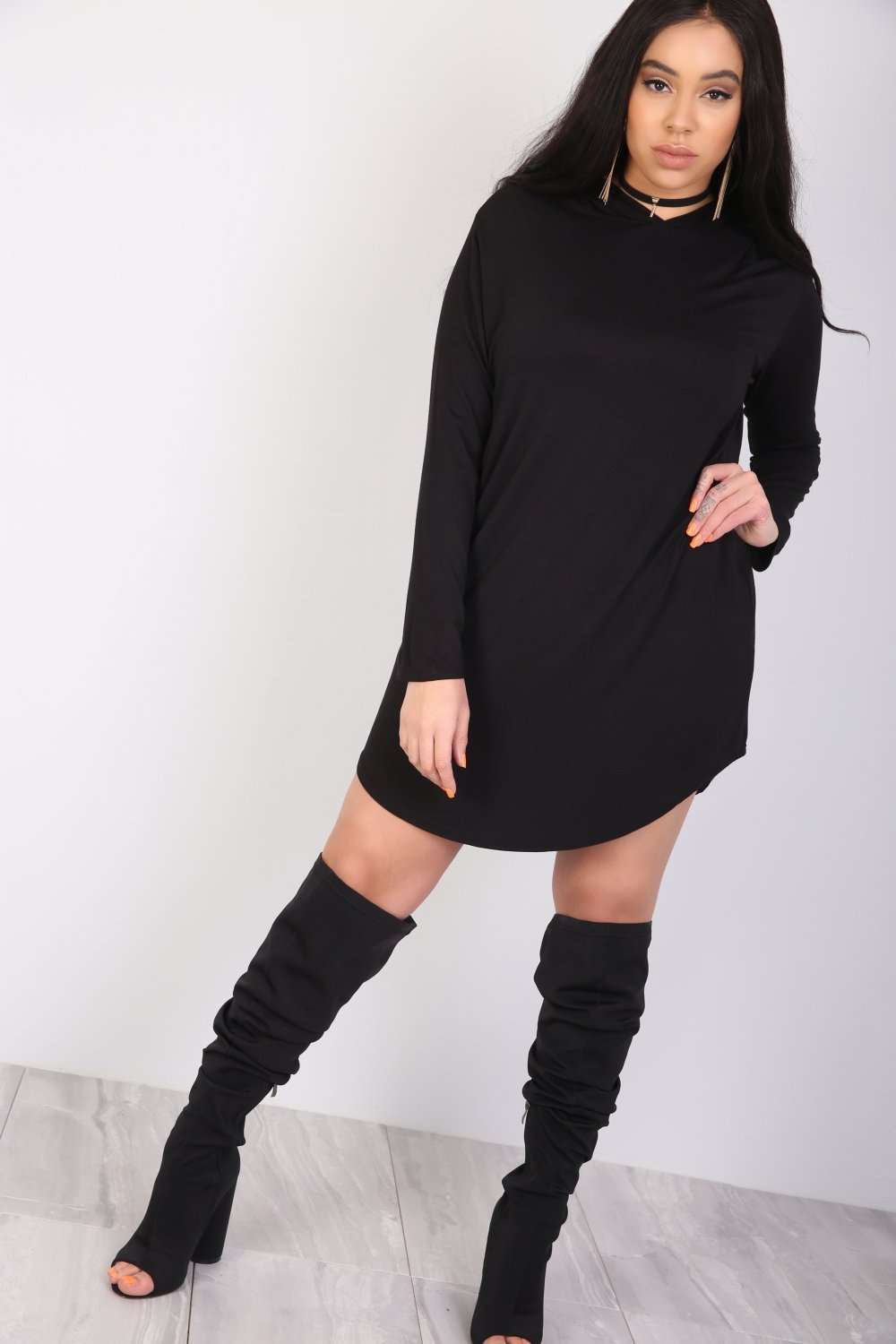 Dea Plus Curve Hem Oversize Sweater Dress - bejealous-com