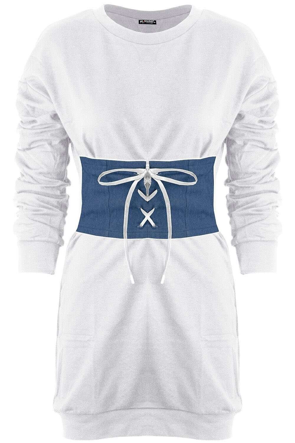 Deli Lace Up Oversized Sweatshirt Mini Dress - bejealous-com