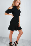 Donna Cold Shoulder Frill Hem Mini Dress - bejealous-com