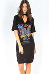 Duaya Choker Neck Graphic Print Tshirt Dress - bejealous-com