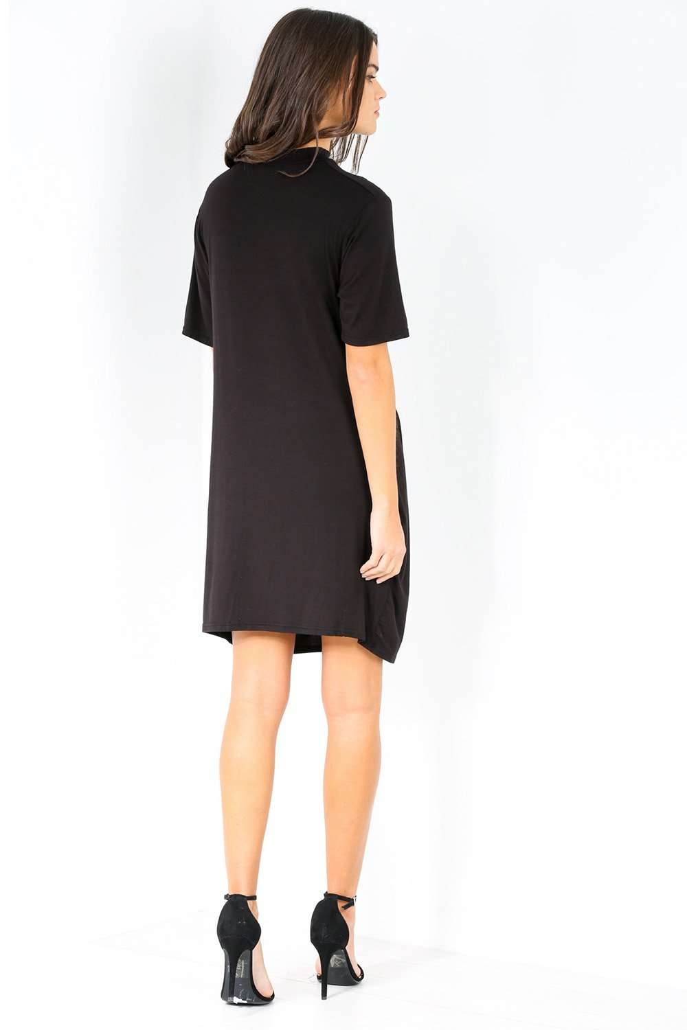 Duaya Choker Neck Graphic Print Tshirt Dress - bejealous-com