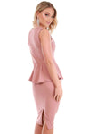 Dusty Pink Square Neck Peplum Frill Bodycon Dress - bejealous-com