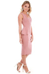 Dusty Pink Square Neck Peplum Frill Bodycon Dress - bejealous-com