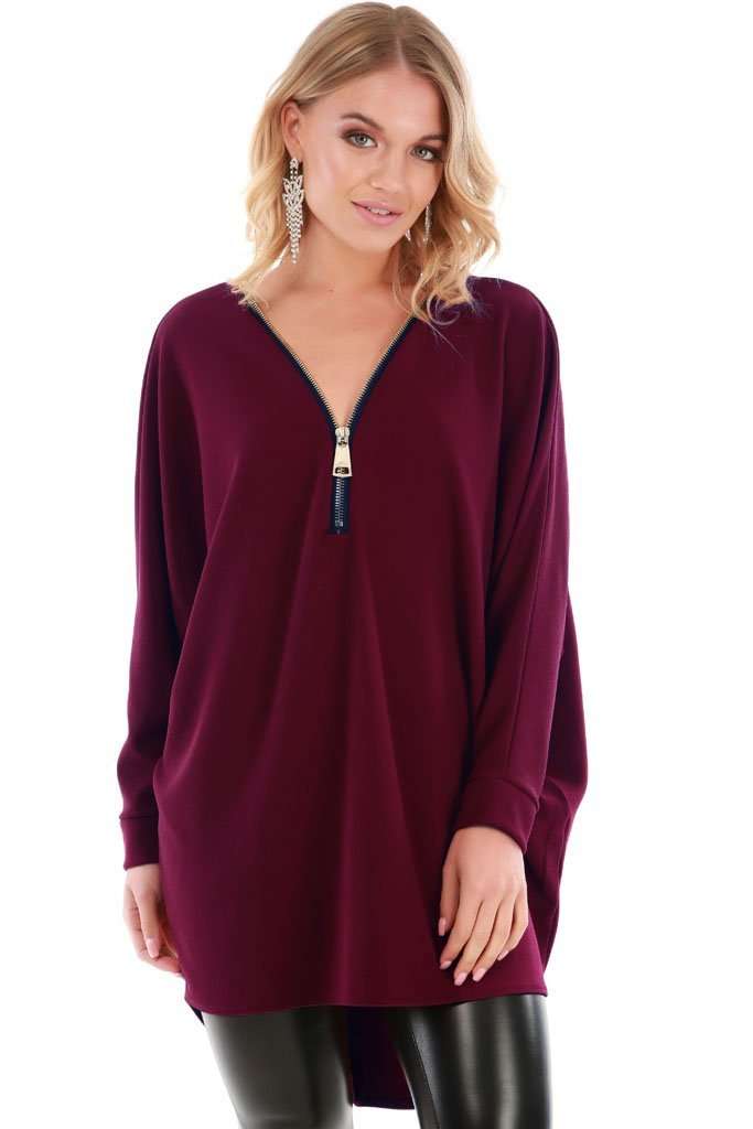 Eila Curved Hem Bat Wing Zip Top - bejealous-com