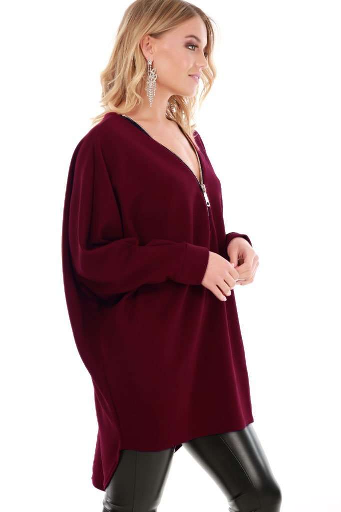 Eila Curved Hem Bat Wing Zip Top - bejealous-com