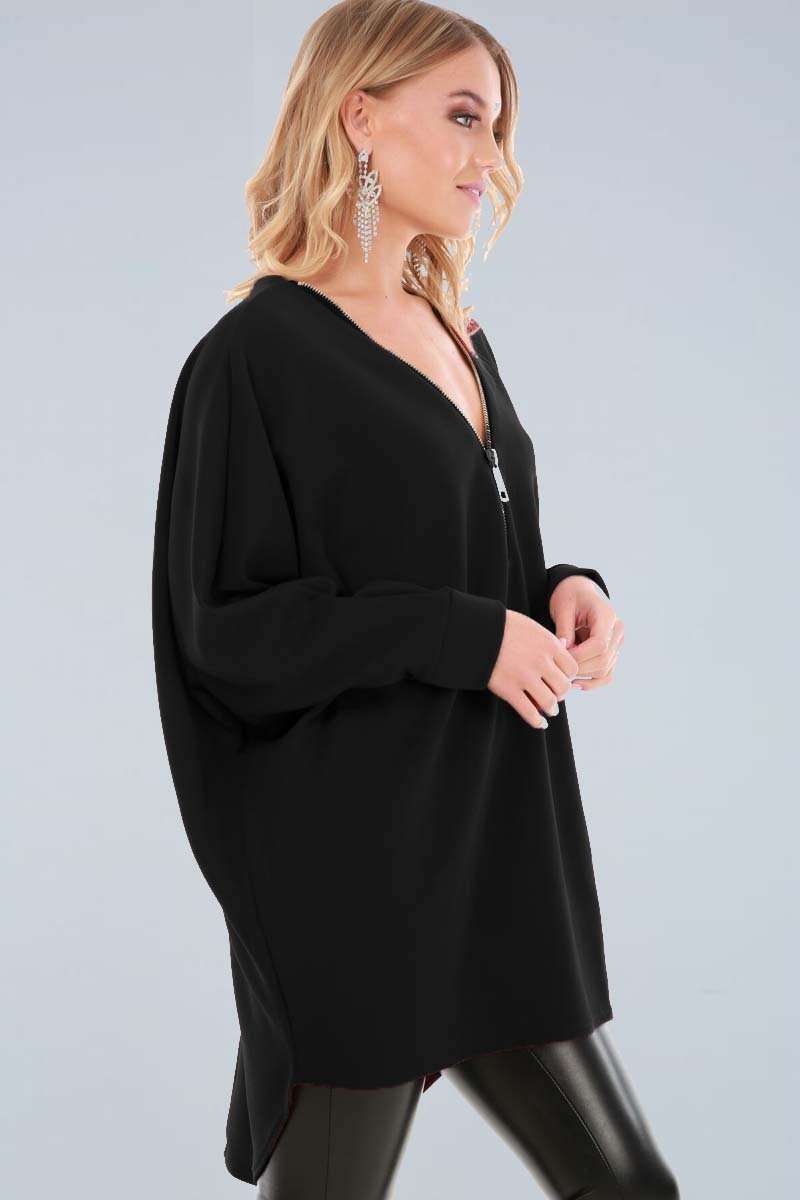 Eila Curved Hem Bat Wing Zip Top - bejealous-com