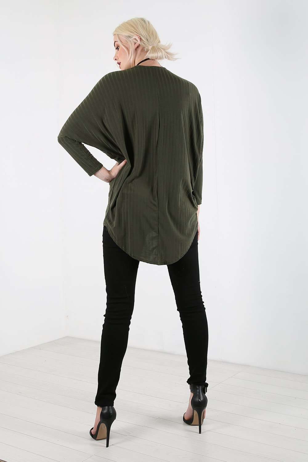 Eila Long Sleeve Plunge Neck Bat Wing Top - bejealous-com