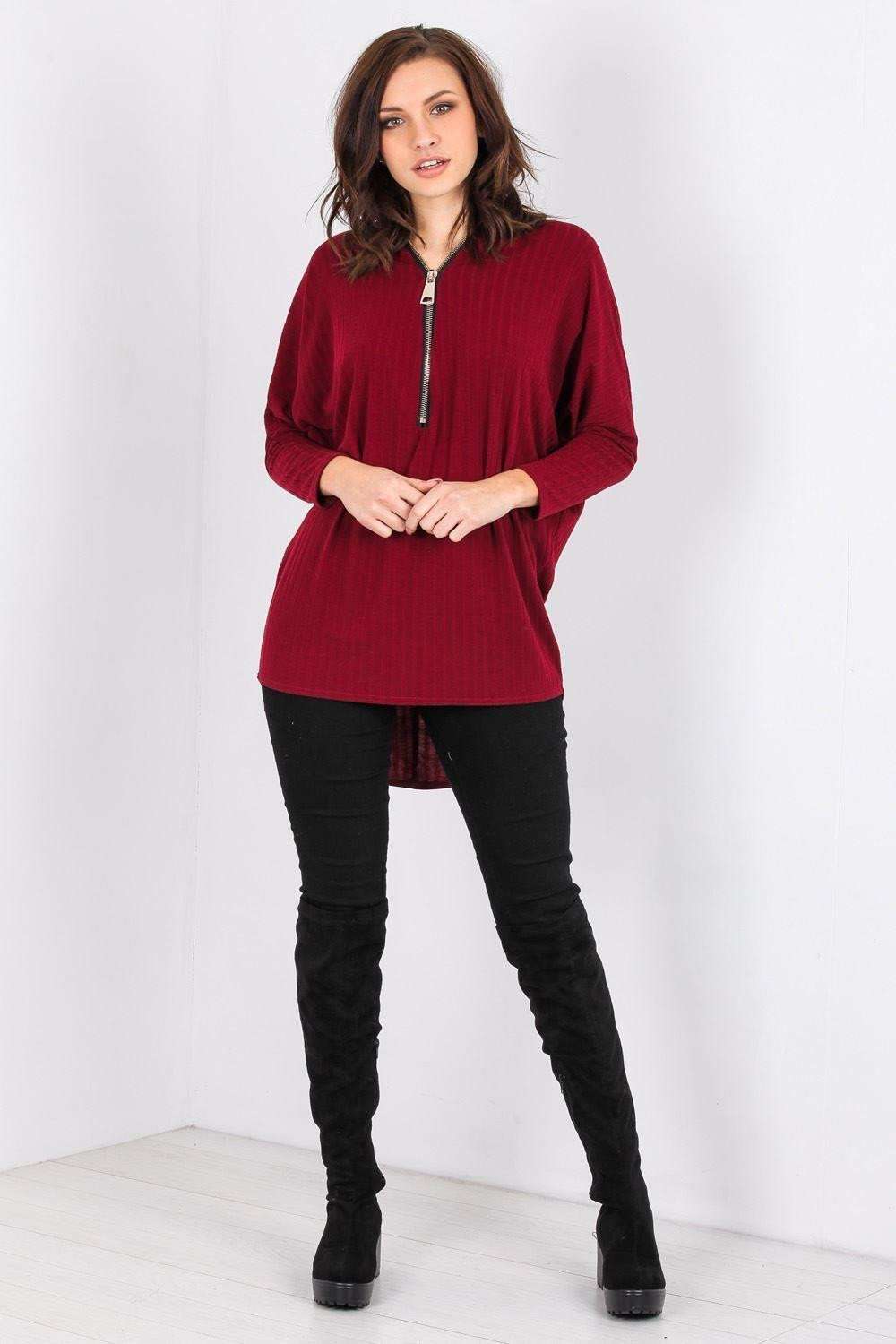 Eila Long Sleeve Plunge Neck Bat Wing Top - bejealous-com