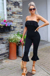 Black Bandea Frilly Cropped Leg Jumpsuit - bejealous-com