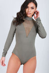 Eleanor Long Sleeve Fishnet Plunge Neck Bodysuit - bejealous-com