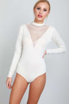 Eleanor Long Sleeve Fishnet Plunge Neck Bodysuit - bejealous-com