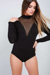 Eleanor Long Sleeve Fishnet Plunge Neck Bodysuit - bejealous-com