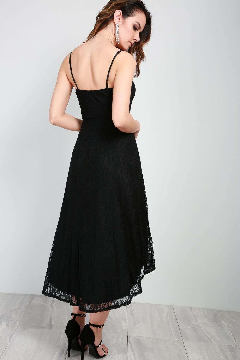 Eli Floral Applique Lace Dip Hem Midi Dress - bejealous-com