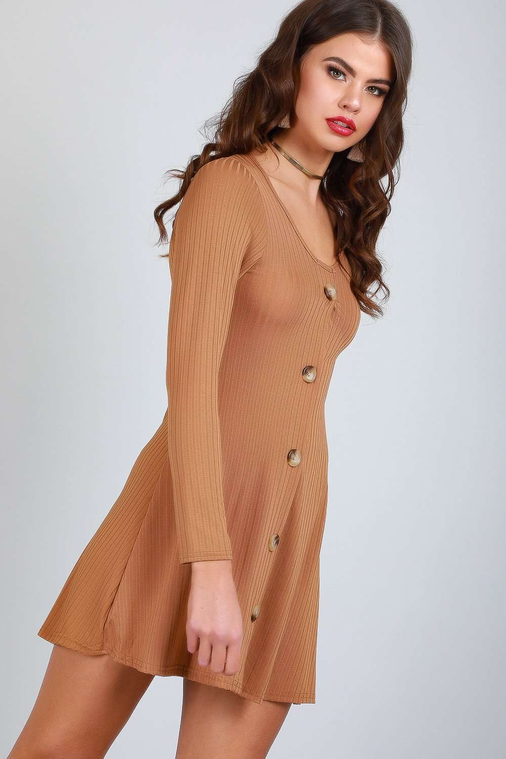 Eli Long Sleeve Button Through Mini Dress - bejealous-com