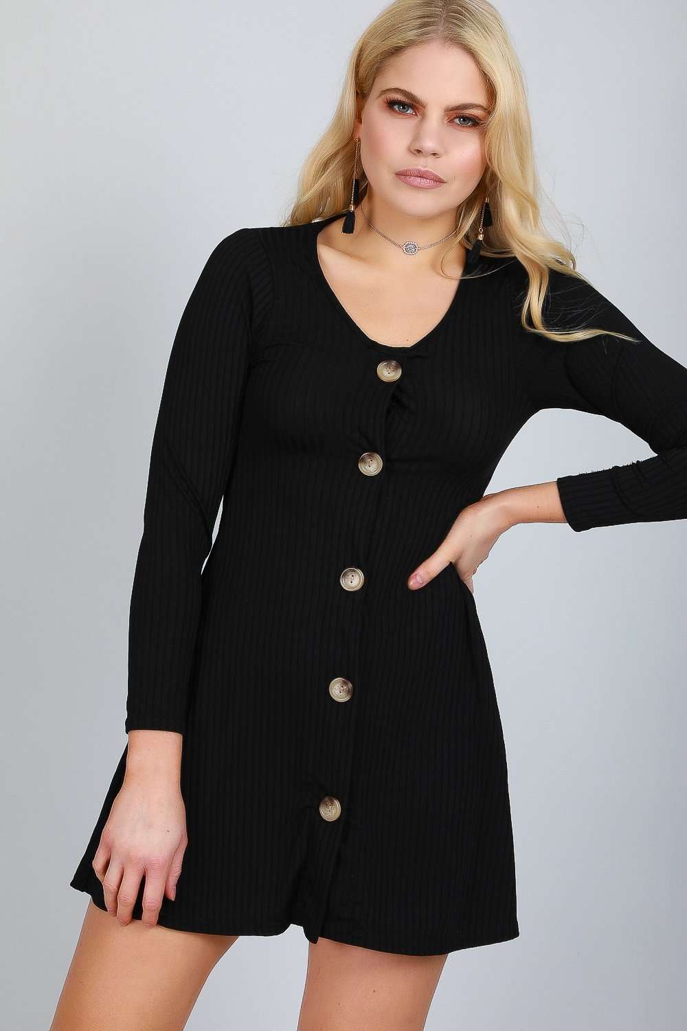 Eli Long Sleeve Button Through Mini Dress - bejealous-com