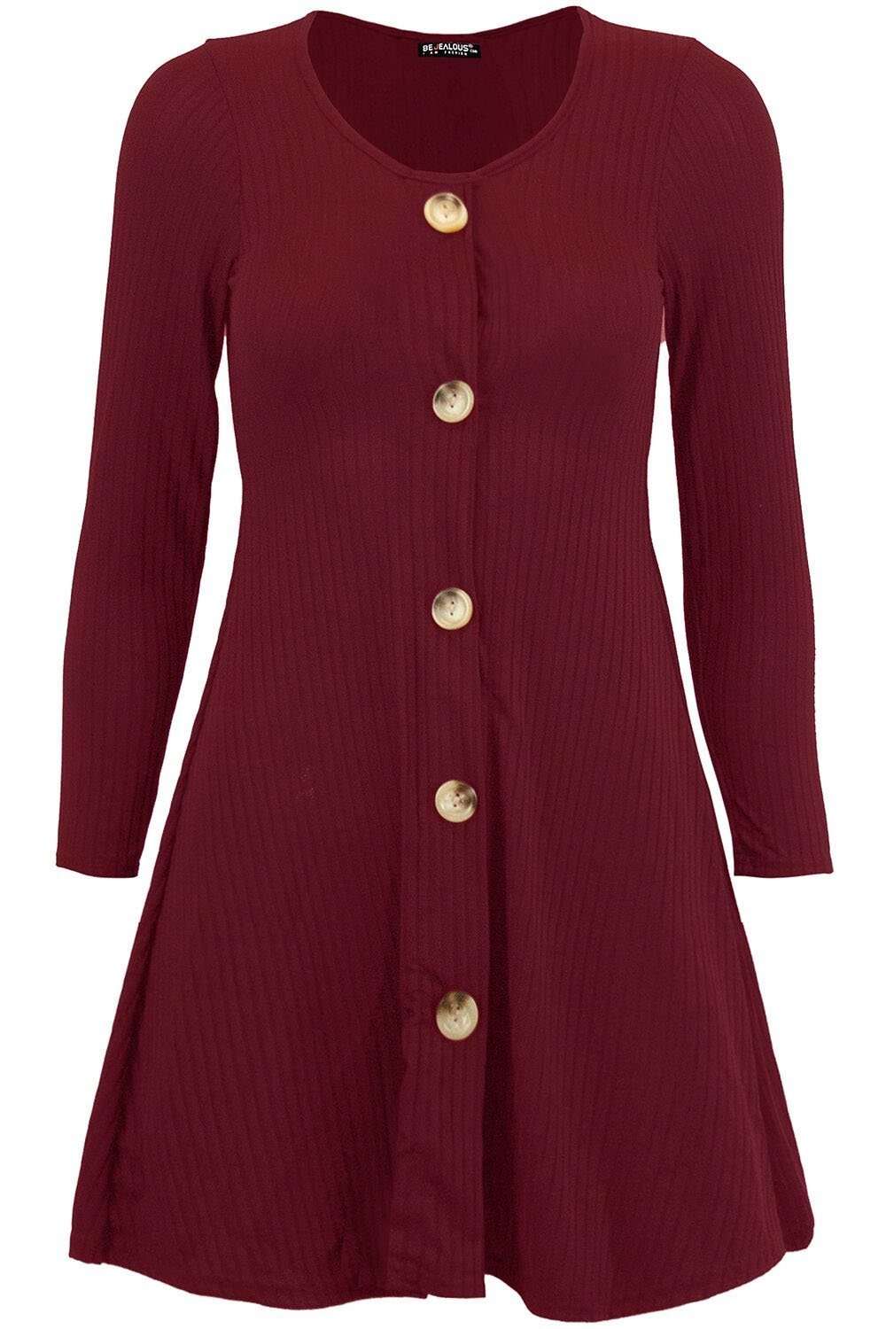 Eli Long Sleeve Button Through Swing Dress - bejealous-com