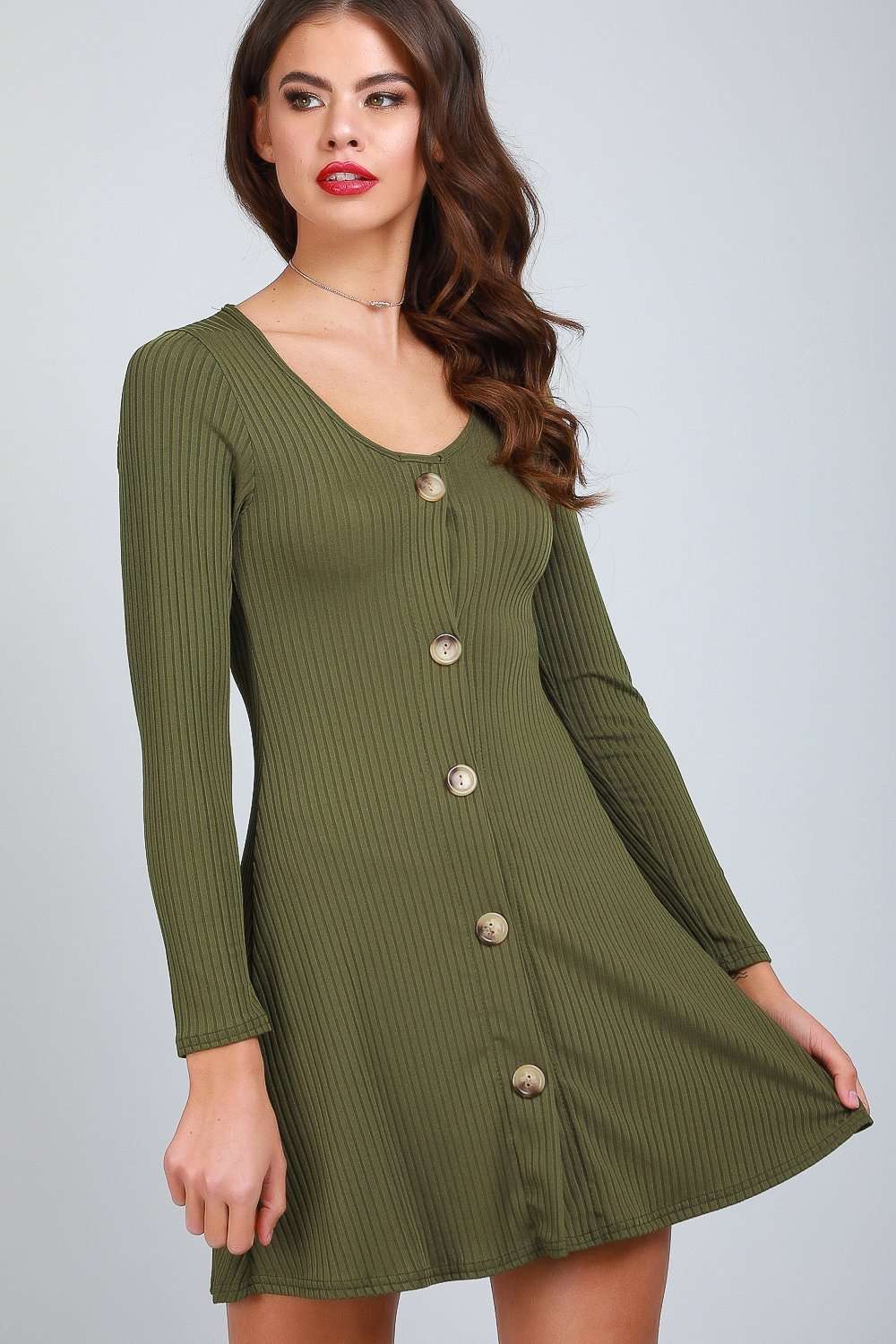 Eli Long Sleeve Button Through Swing Dress - bejealous-com