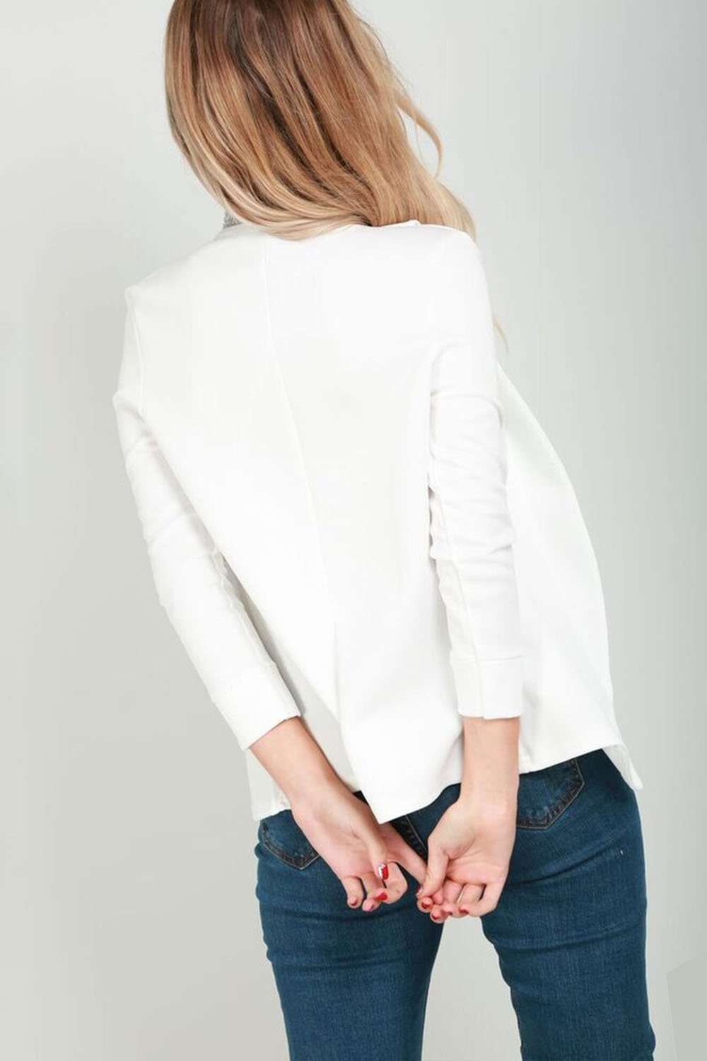 Eli Open Front Cropped Sleeve Blazer Jacket - bejealous-com