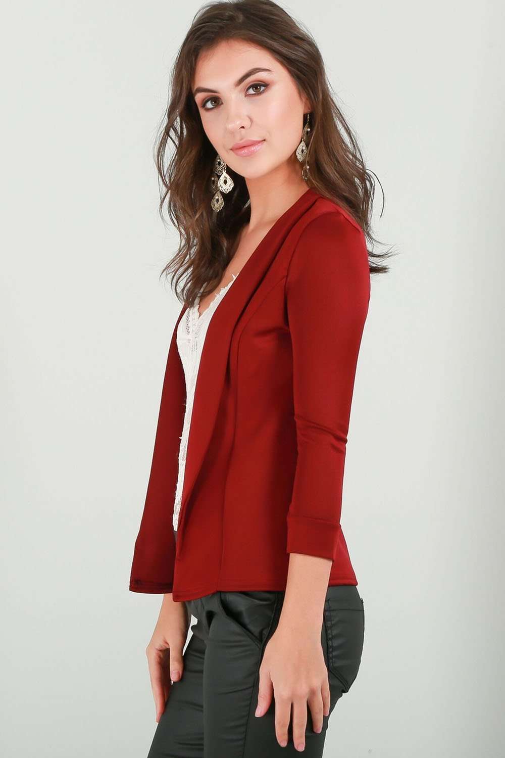 Eli Open Front Cropped Sleeve Blazer Jacket - bejealous-com