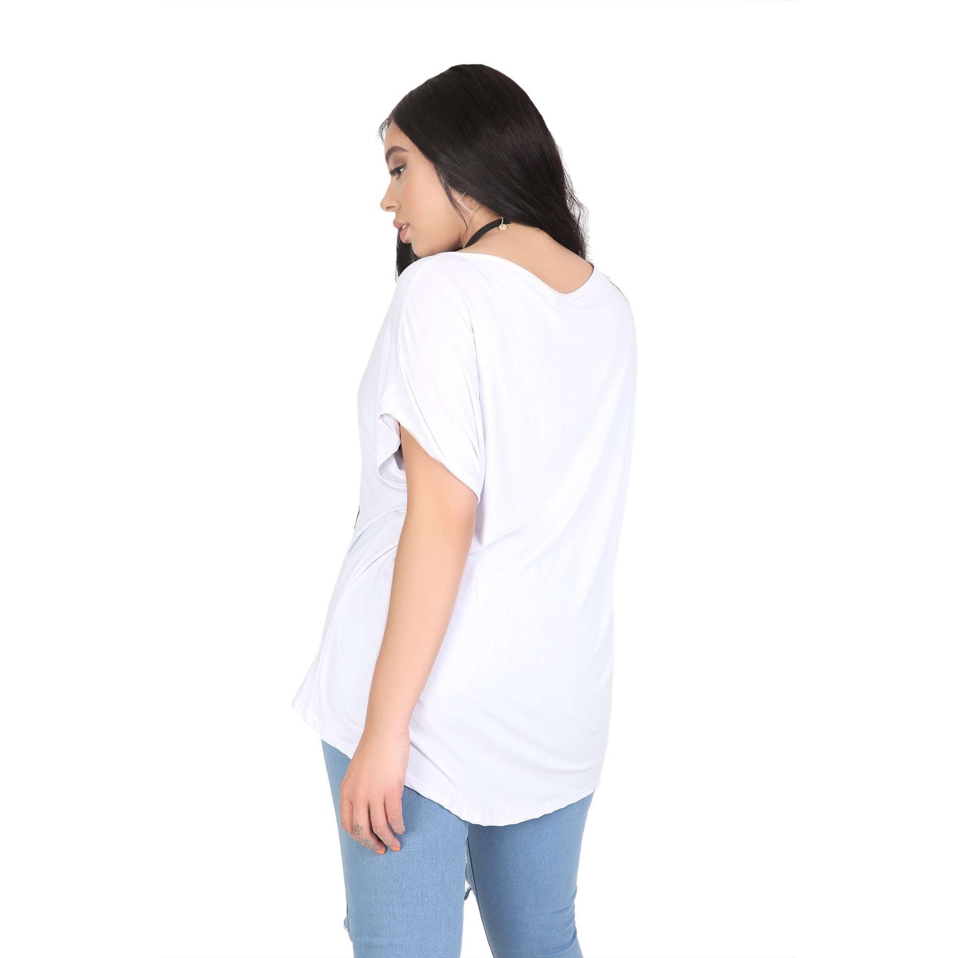 Eli Plus Slogan Print Baggy Bat Wing Tshirt - bejealous-com