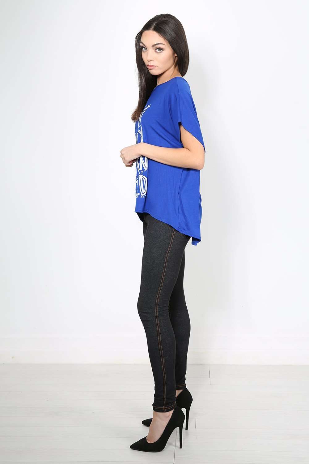 Eli Plus Slogan Print Baggy Bat Wing Tshirt - bejealous-com