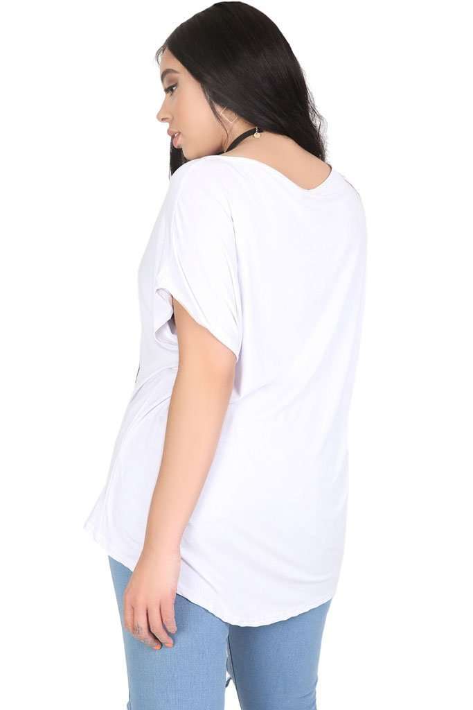 Eli Plus Slogan Print Baggy Bat Wing Tshirt - bejealous-com