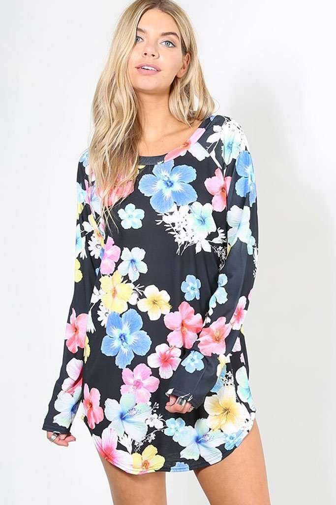 Elissia Long Sleeve Floral Print Baggy Top - bejealous-com
