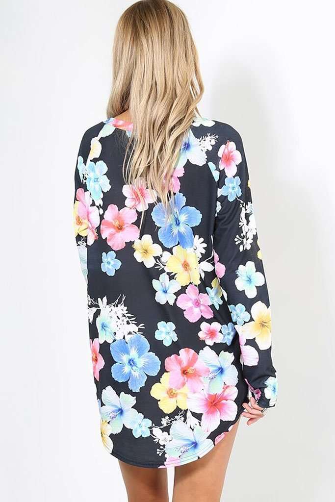 Elissia Long Sleeve Floral Print Baggy Top - bejealous-com