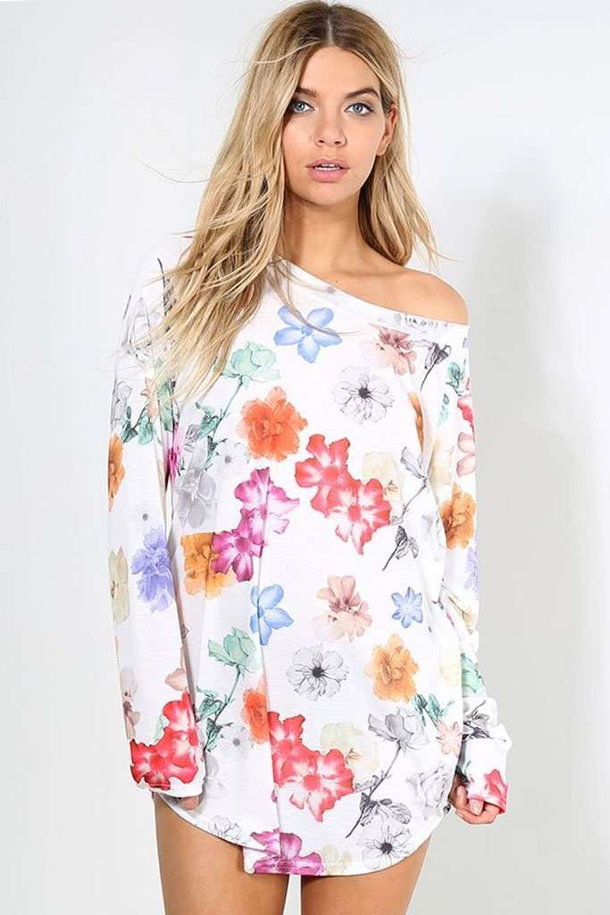 Elissia Long Sleeve Floral Print Baggy Top - bejealous-com